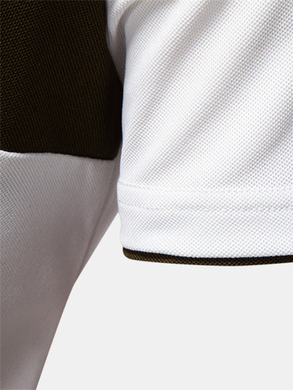 V-Neck Polo Shirt with Contrast Pique Design