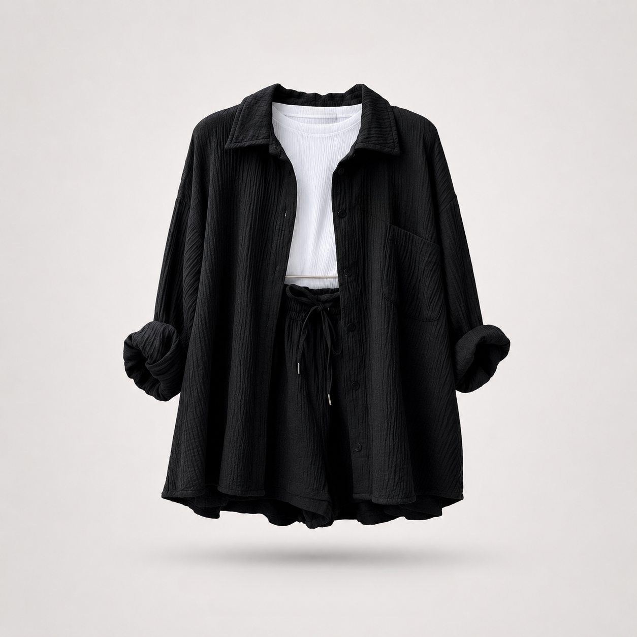 Riviera Crinkle Co-Ord Shirt & Shorts Set