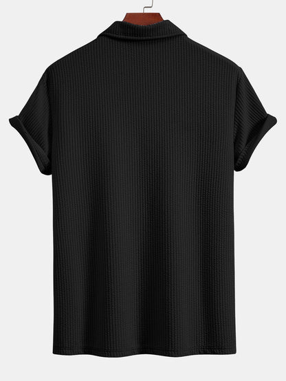 Textured V-Neck Polo & Shorts