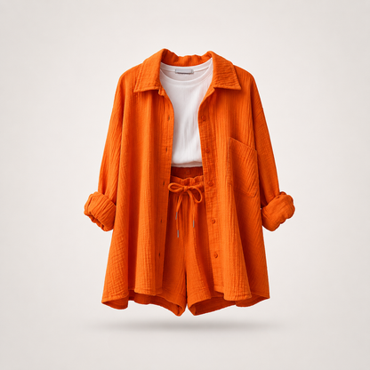 Riviera Crinkle Co-Ord Shirt & Shorts Set
