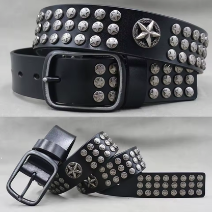 Genuine Leather Rivet Belt for Men – Punk Skull & Animal Stud Belt, 3.8cm