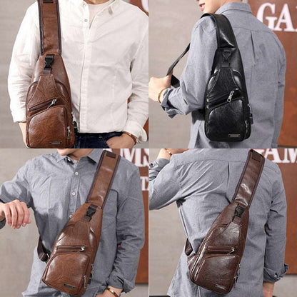 Men's Classic Leather Shoulder Bag - SANVELIER