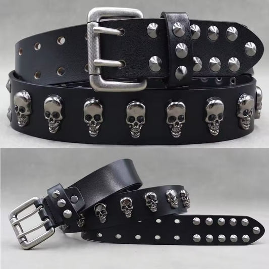 Genuine Leather Rivet Belt for Men – Punk Skull & Animal Stud Belt, 3.8cm