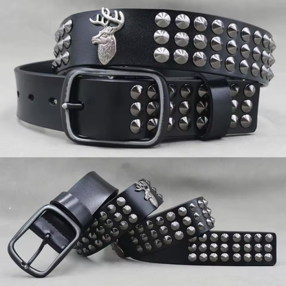 Genuine Leather Rivet Belt for Men – Punk Skull & Animal Stud Belt, 3.8cm